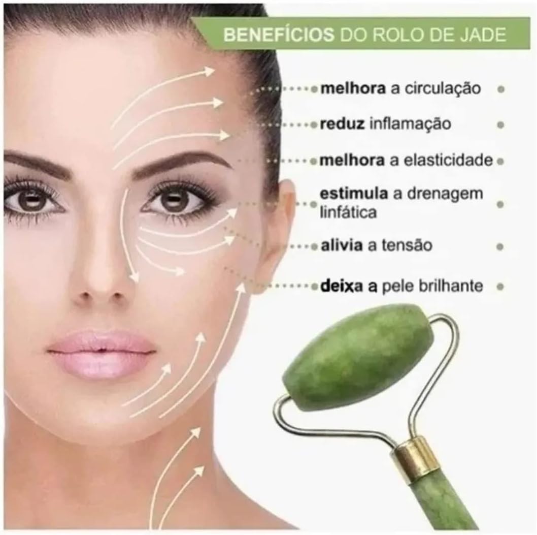 Rolos Rolinho Massageador Pedra Jade Rosto Facial Anti Rugas Cor:Verde