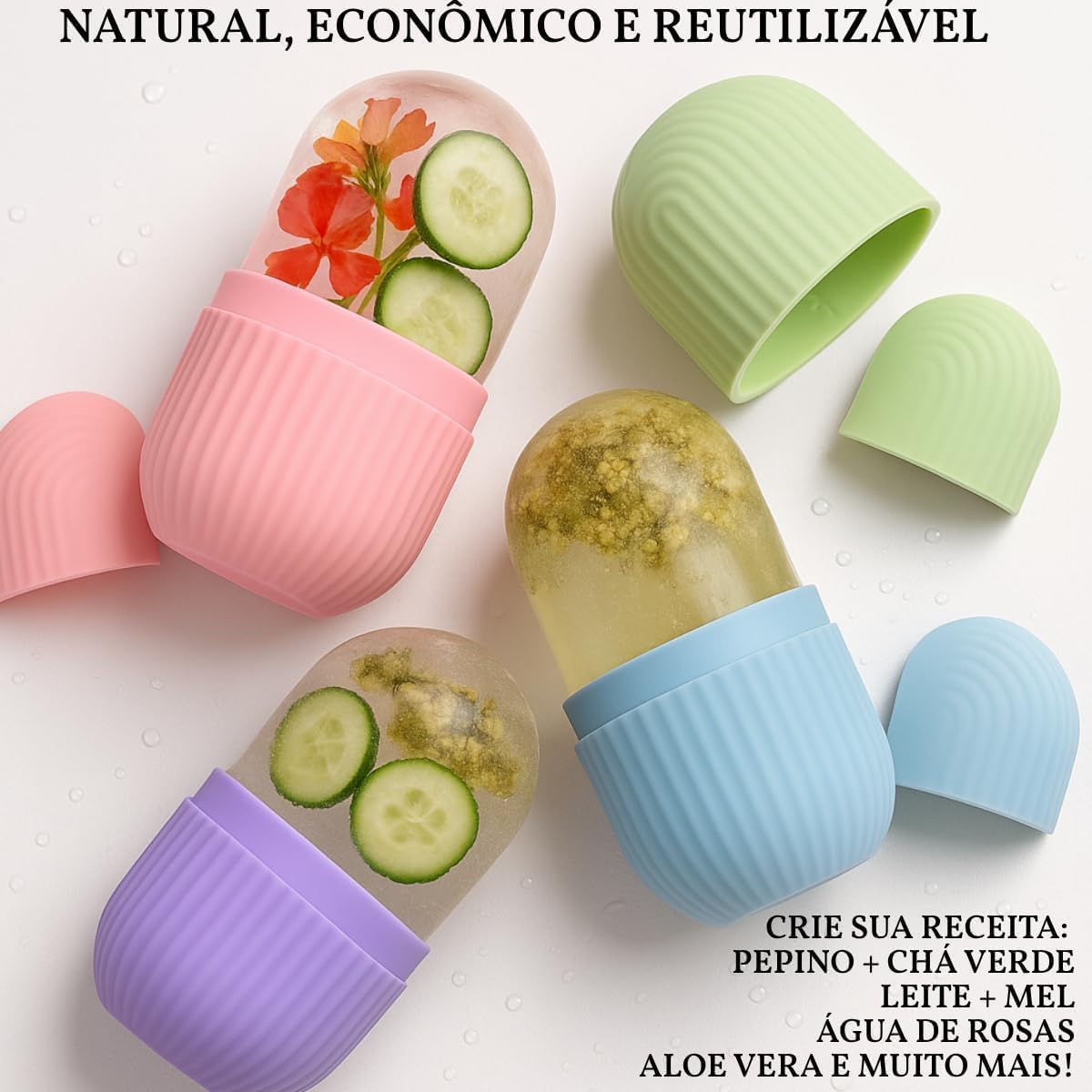Rolo Facial de Gelo em Silicone Massageador Facial para Rosto Reduz Inchaço Melhora Circulação e Fecha Poros (Cor sortido)