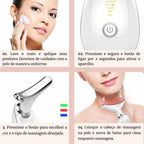 Massageador Facial LED 3 Modos, Aparelho Anti-Rugas para Rosto e Pescoço, Tratamento Estético Vibratório com Luz LED Para Elevação da Pele Lifting Bivolt Recarregável (Preto).