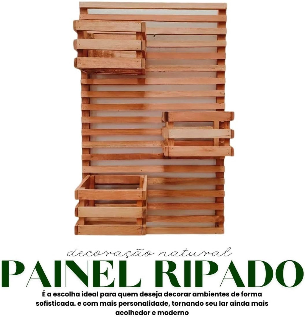 Jardim Vertical 60 x 40 Painel Madeira 3 Cachepots 18x20