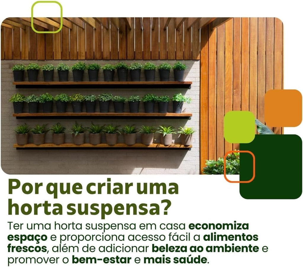 Jardim Vertical 60 x 40 Painel Madeira 3 Cachepots 18x20
