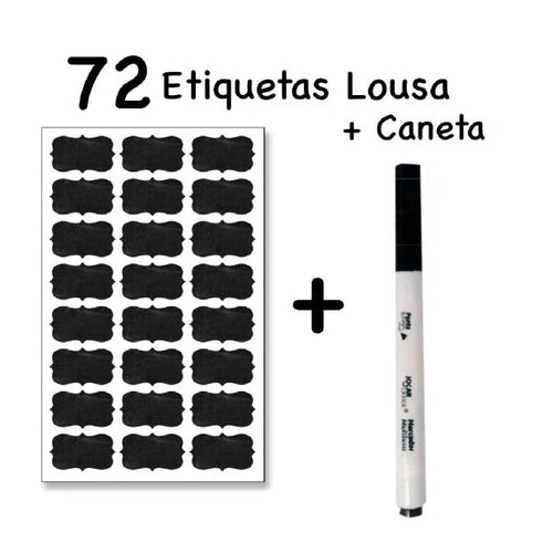 72 Etiquetas Lousa 4x2cm para Temperos + Caneta