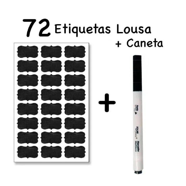 72 Etiquetas Lousa 4x2cm para Temperos + Caneta