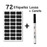 72 Etiquetas Lousa 4x2cm para Temperos + Caneta