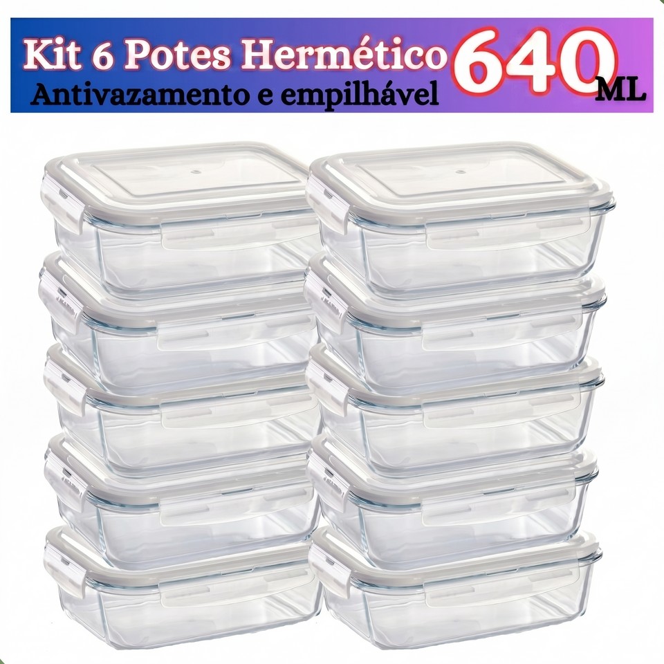 Kit 6 Potes de Vidro Herméticos 640ML