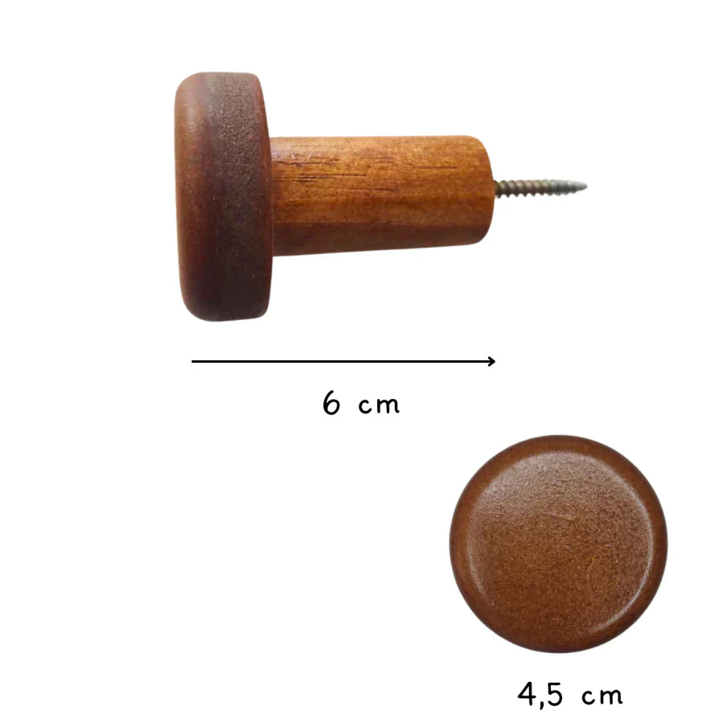 Kit 4 Ganchos Cabideiro Pendurador de Parede Redondo de Madeira