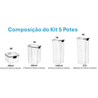 Kit com 5 Potes Herméticos com Trava e Alta Vedação