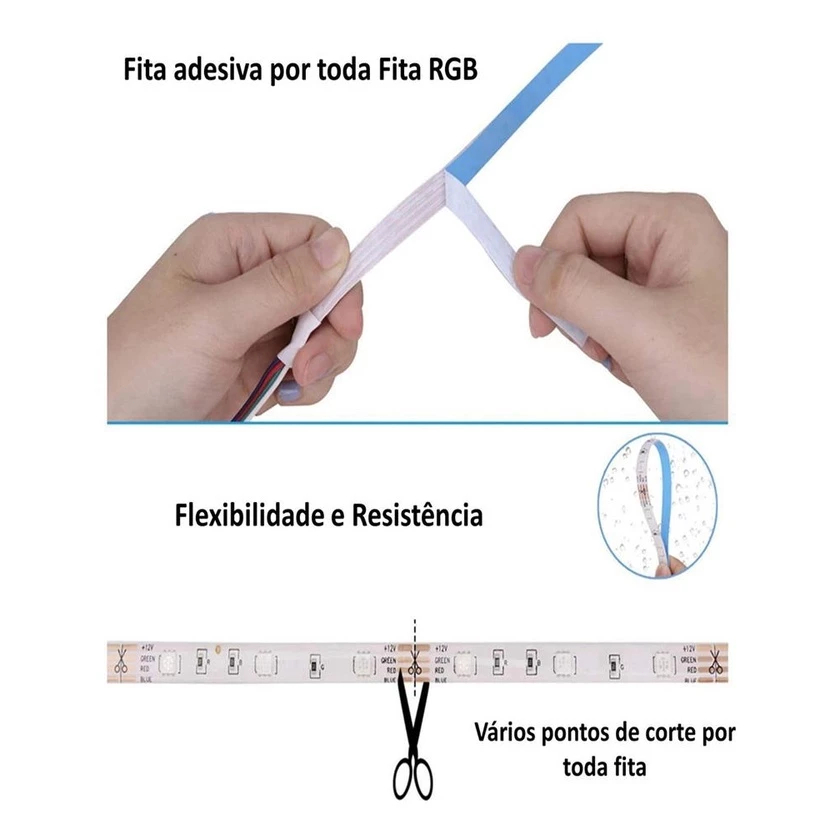 Fita LED RGB 5 Metros Colorida com Controle Remoto e Fonte 12V