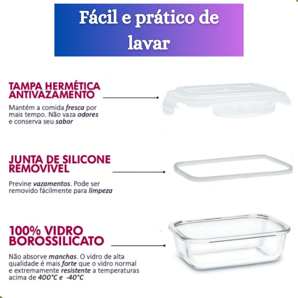 Kit 6 Potes de Vidro Herméticos 640ML