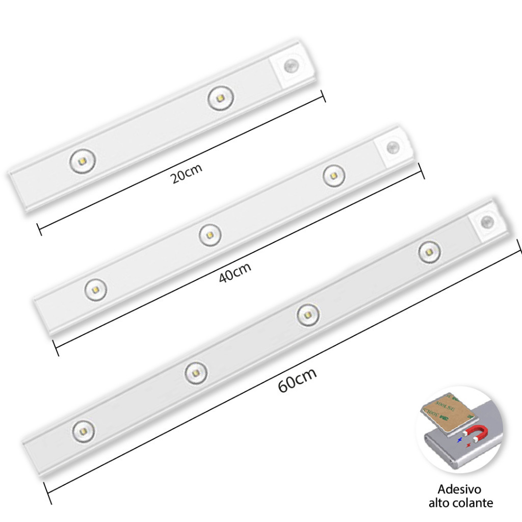 Luminária LED com Sensor de Movimento Recarregável USB 3 Cores