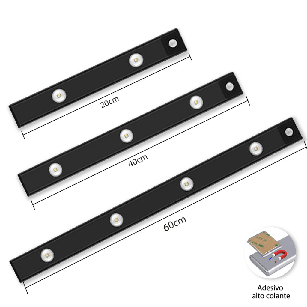 Luminária LED com Sensor de Movimento Recarregável USB 3 Cores