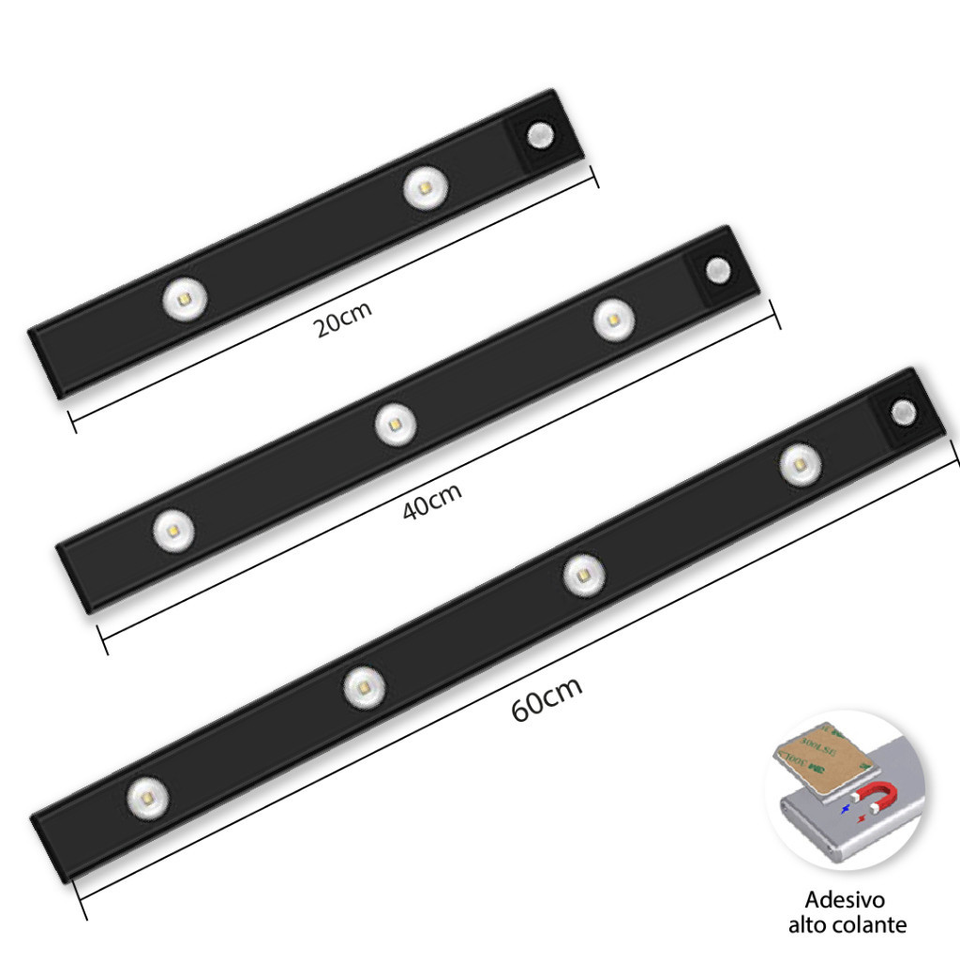 Luminária LED com Sensor de Movimento Recarregável USB 3 Cores