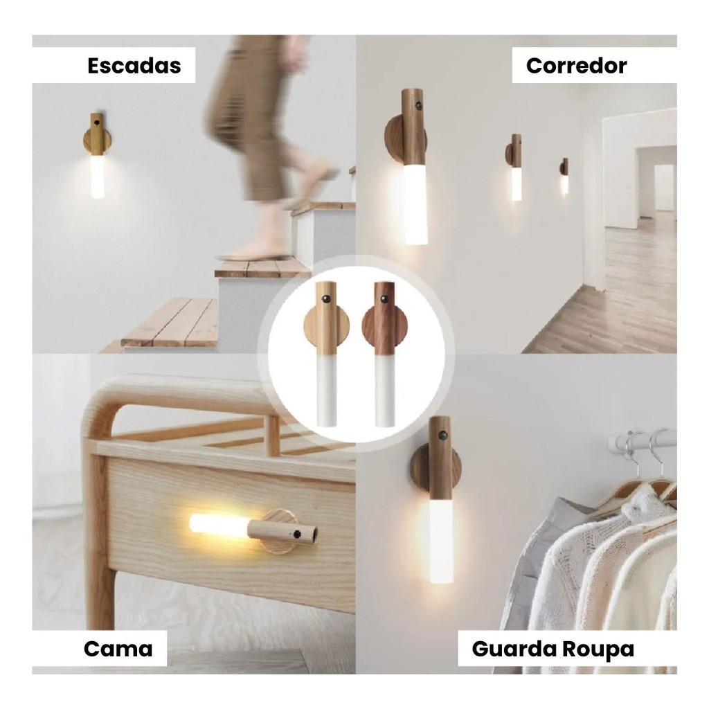 Luminária LED Recarregável com Sensor de Movimento Luz Noturna USB